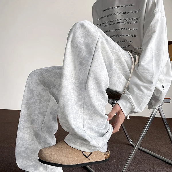 harajuku streetwear tie dye casual pants men women wide leg straight mopping trousers oversize korean fashion drawstring pants urban fashion pants