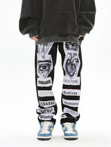 fashion skull graffiti patchwork denim jeans mens zipper jeans hip hop streetwear casual harajuku straight joggers jeans pants relaxed fit joggers