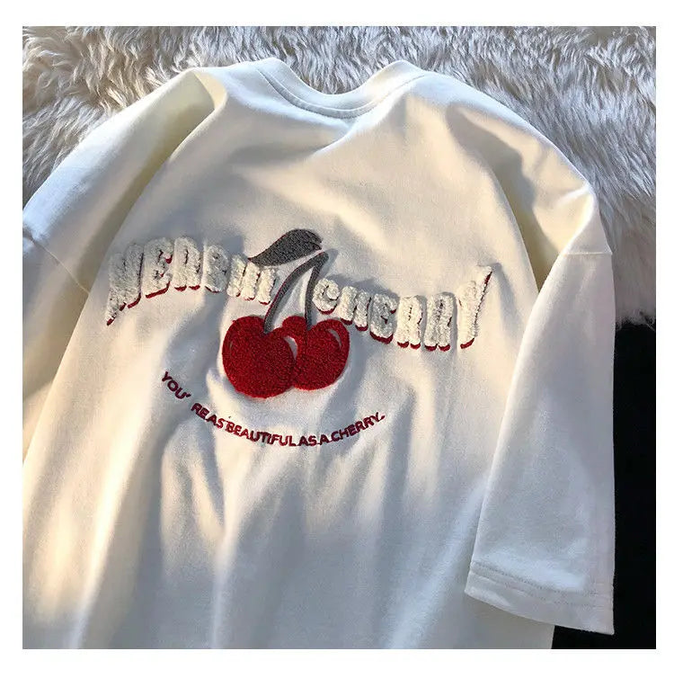 Anime Graphic tee – Fashion Korean Brand Chic Flock Cherry Embroidery T Shirts K