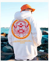 Autumn Dancing Lion Print Hooded Sweatshirts Hombre Hip Hop Fleece
