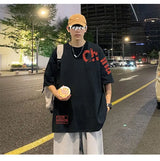 Glitchcore Anime panel – Korean Trendy Letter Printed Short Sleeved T Shirt For Men I