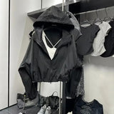 Korean Fashion Crop Jacket Women Black Windbreaker Jacket Casual Overs