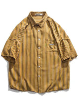 Skatercore Aesthetic drop – 2024 Summer Mens Vintage Striped Shirts Letter Print Short S