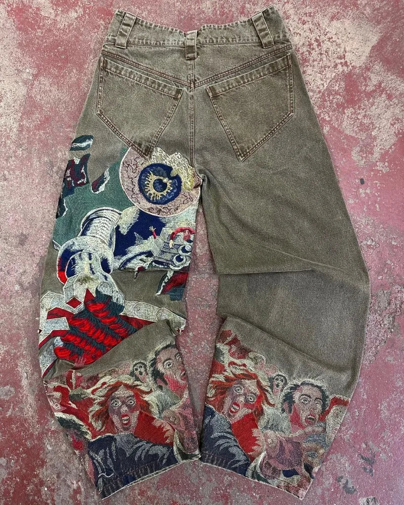 y2k jeans harajuku punk oversized graphic embroidery baggy jeans men and women wide leg jeans hip hop casual retro streetwear denim street jeans