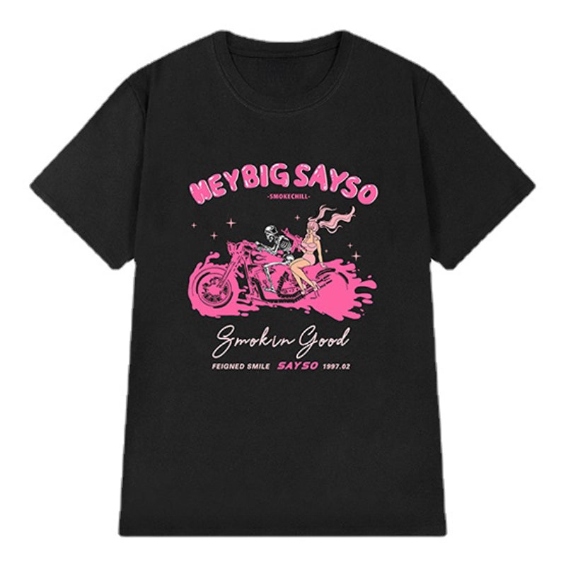 Glitchcore Graphic tee – Pink Anime Skull Printed T Shirt Hip Hop Streetwear Oversize