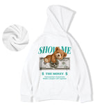 Money Bear Print Fleece Hoodies For Men Autumn Hip Hop Hooded Sweatshirt