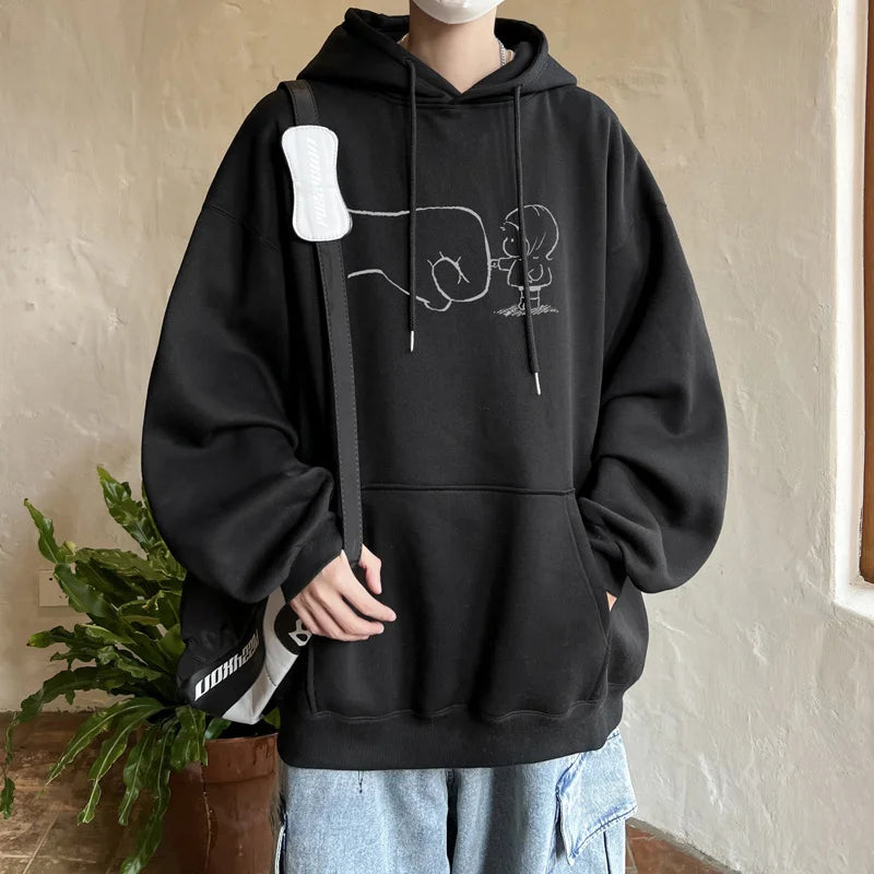 Funny Cartoon Fist Bump Kawaii Graphic Hoodies For Men Y2K Streetwear Oversized Pullover Sweatshirts Hombre Fleece Clothing