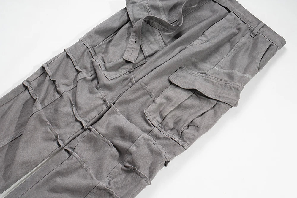 streetwear big pockets sashes pleated baggy jeans for men and women washed straight casual cargo pants oversize denim trousers 1 unique cargo style 75