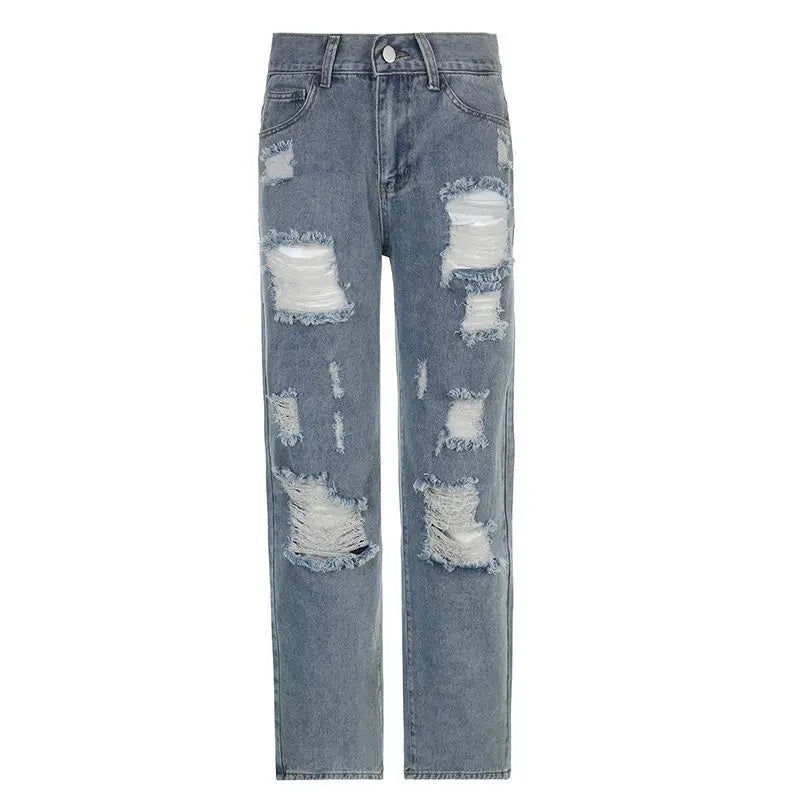 streetwear straight pants ladies ripped jeans mid waist loose wide leg pants ladies jeans y2k summer high street cargo pants unique cargo style 2740