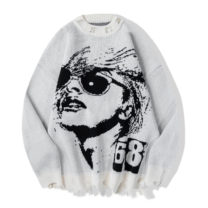 hip hop knitted oversized sweater men autumn winter o neck long sleeve pullover streetwear casual loose sweaters jumper knitwear - gothic aesthetic hoodie for winter, high quality cotton hoodie, 2025 streetwear drop