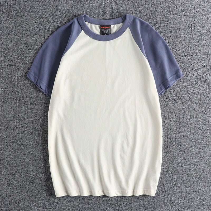 Glitchcore Anime panel – Summer Short Sleeved Mens New Retro Stitching Contrast Color
