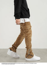 mens corduroy cargo pants new casual hip hop side pockets skinny trousers streetwear bottom zipper fashion slim fit pant joggers unique joggers style 4114