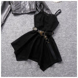 Retro hot girl camisole irregular big swing skirt short leather jacket coffee color set two piece sets womens outifits dress