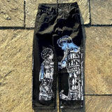 harajuku popular anime kokushibo print baggy jeans new style wide leg trouser y2k streetwear for men women high waist pants unique jeans style 4327