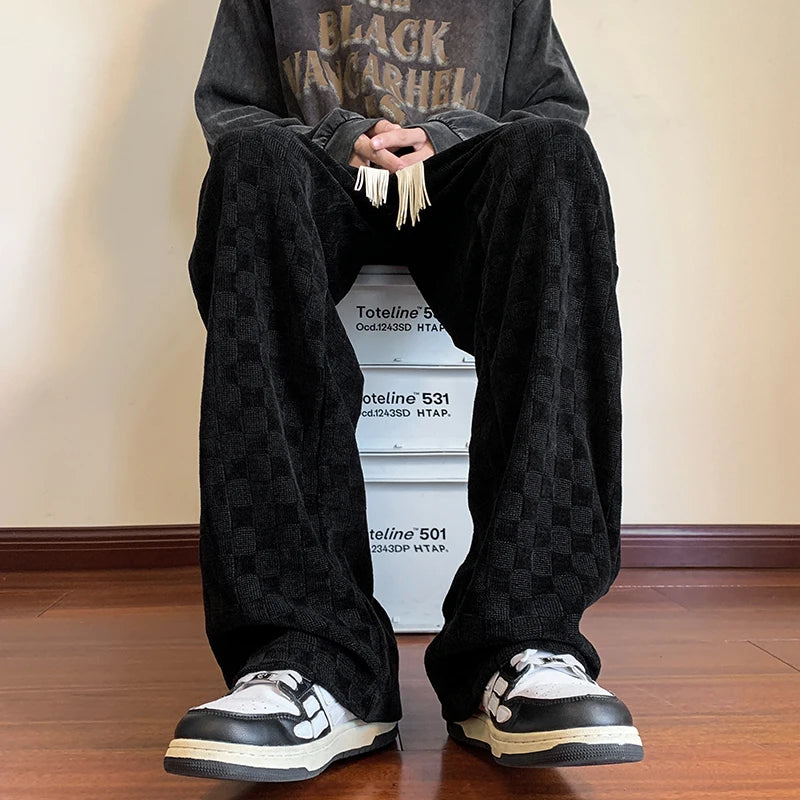 autumn casual pants men fashion straight plaid pants men streetwear hip hop loose wide leg pants mens vintage trousers m 3xl urban fashion pants