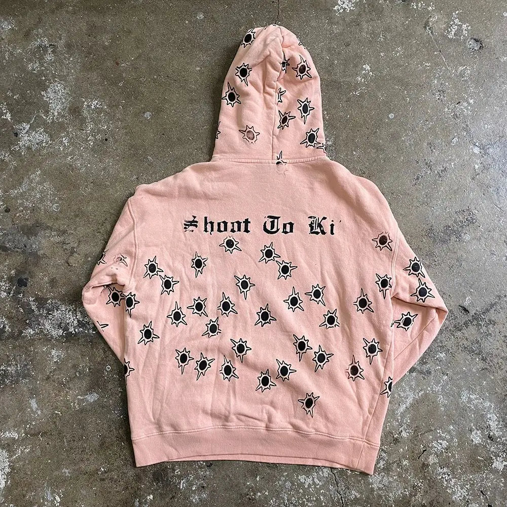 Y2k Long Sleeved Pullover Hoodie With Gothic Print Punk Style Hoodie Oversized Streetwear Winter Outfit School