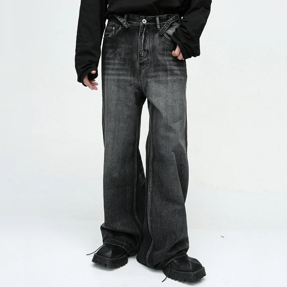 mens black baggy jeans male casual loose straight jeans trousers vintage hip hop denim pants ripped baggy denim