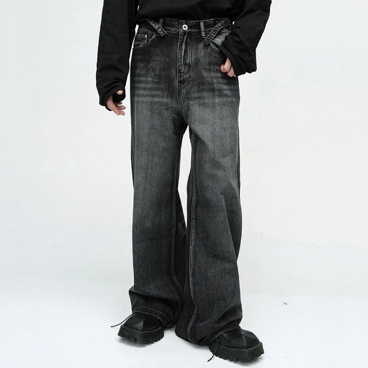 mens black baggy jeans male casual loose straight jeans trousers vintage hip hop denim pants ripped baggy denim