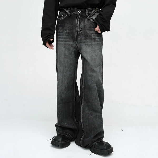 mens black baggy jeans male casual loose straight jeans trousers vintage hip hop denim pants ripped baggy denim