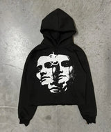American Trendy Gothic Portrait Letter Print Oversized Hoodie Mens Y2K