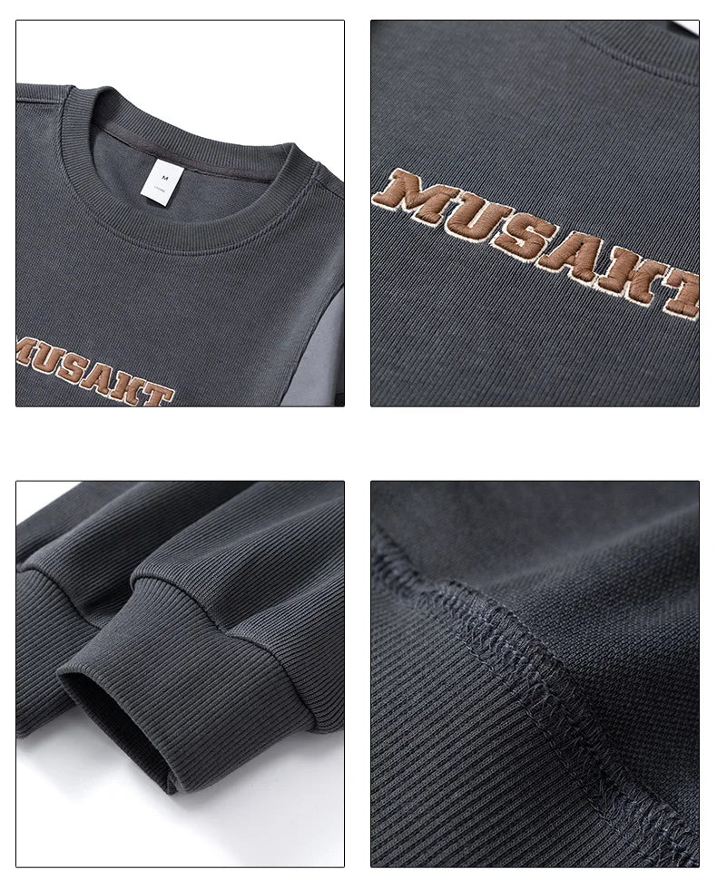 Men Handsome Splice Embroidery Fashion Loose Casual Pullover Sweatshir