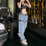 letter embroidery pu leaher patchwork baggy y2k jeans mens streetwear straight oversized denim trousers unisex cargo pants unique cargo style 34
