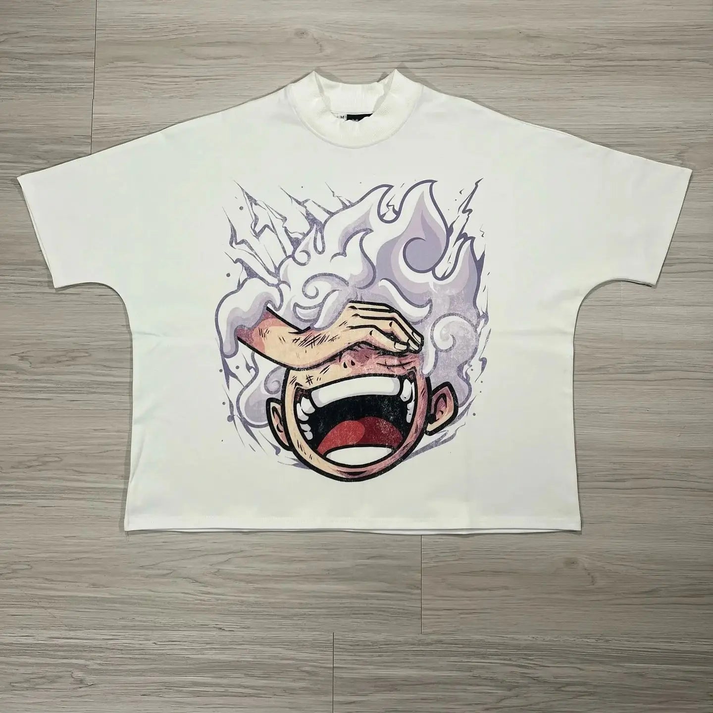 harajuku flame anime tee with vapor wave texture and glitch chaos