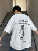 Y2k Angelcore design – Gothic Letter Rose Printed T Shirt Men Hip Hop Fashion Overs