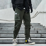 hip hop loose fit elastic waist cargo pants side big pocket ankle pants with belt mens drewstring military sweatpants joggers unique joggers style 4644