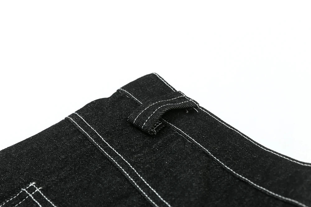 y2k streetwear multi pockets embroidery washed summer jeans shorts for men wide leg baggy casual denim over knee length pants unique jeans style 4749