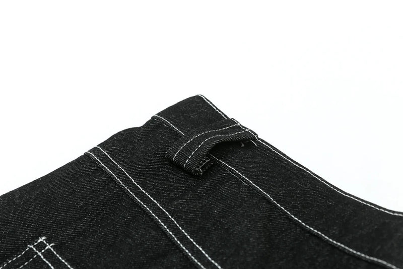 y2k streetwear multi pockets embroidery washed summer jeans shorts for men wide leg baggy casual denim over knee length pants unique jeans style 4749