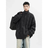 Autumn and Winter American New Style Men and Women Trendy Personalized Stand up Collar Knitted Shirt Couple Loose Retro Simple