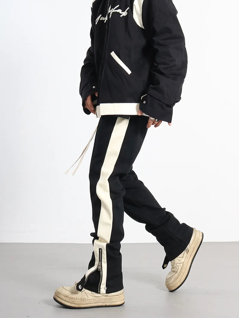 hip hop loose fit elastic waist pants fashion streetwear pants men casual loose bottom zipper drewstring sportwear pants joggers sporty tapered joggers