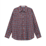 Mens Vintage Turn Down Collar Buttoned Shirt 2024 Autumn Wrinkle Texture