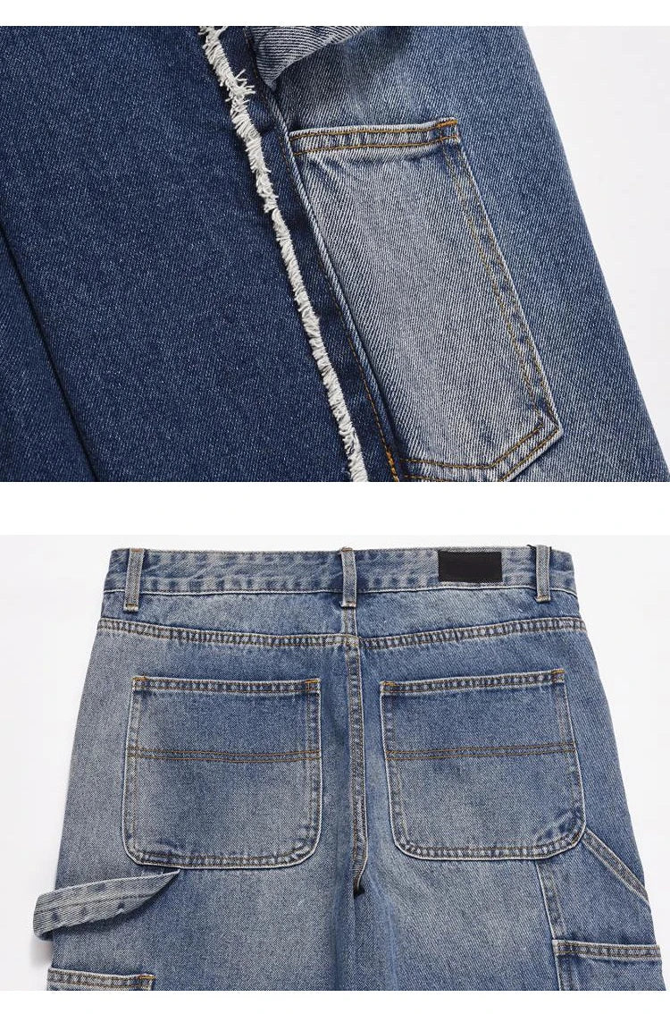 patchwork design denim flare jeans pants men casual zipper straight biker trousers jeans fashion streetwear hip hop jean joggers unique joggers style 2617