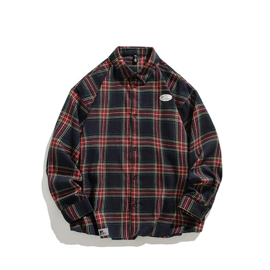 Autumn Long Sleeved Shirt Men Oversized Fashion Retro Plaid Shirt Men Streetwear Korean Loose