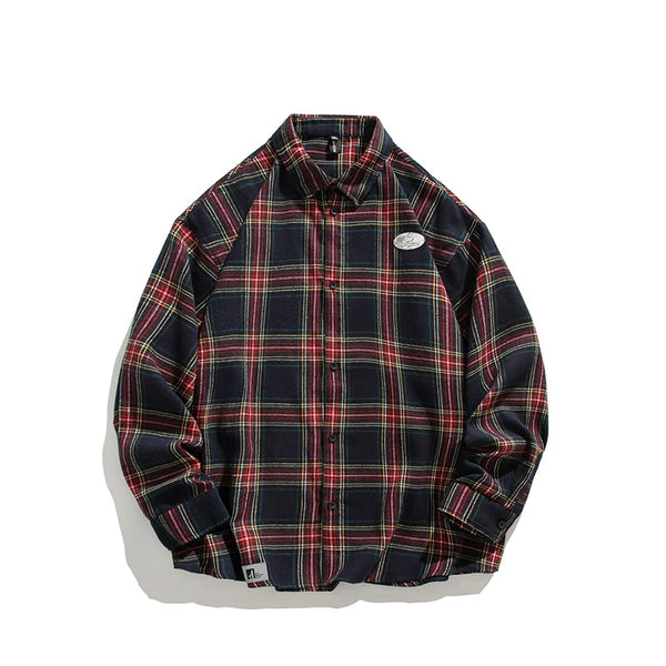 Autumn Long Sleeved Shirt Men Oversized Fashion Retro Plaid Shirt Men Streetwear Korean Loose