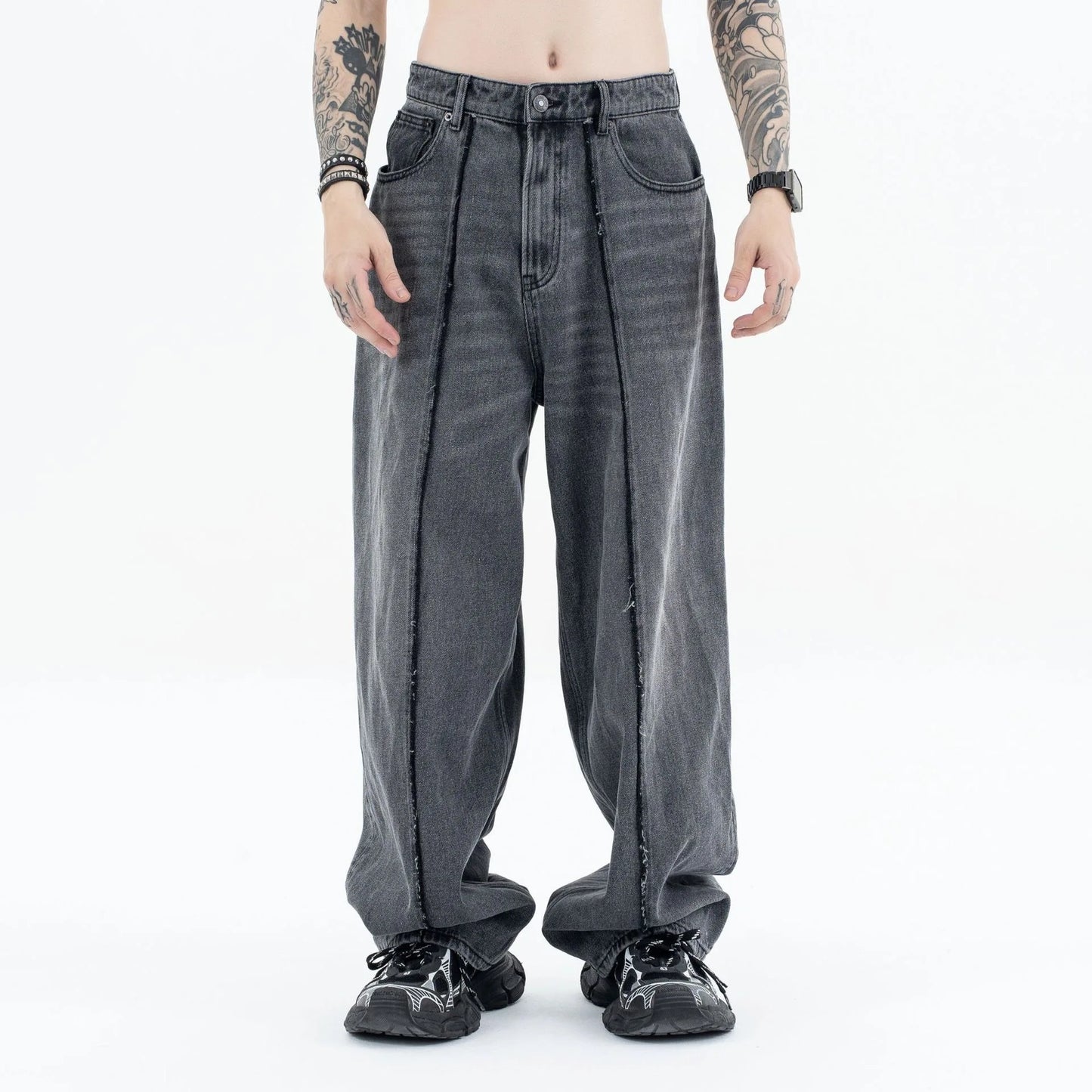 2024 autumn and winter new stitching straight jeans