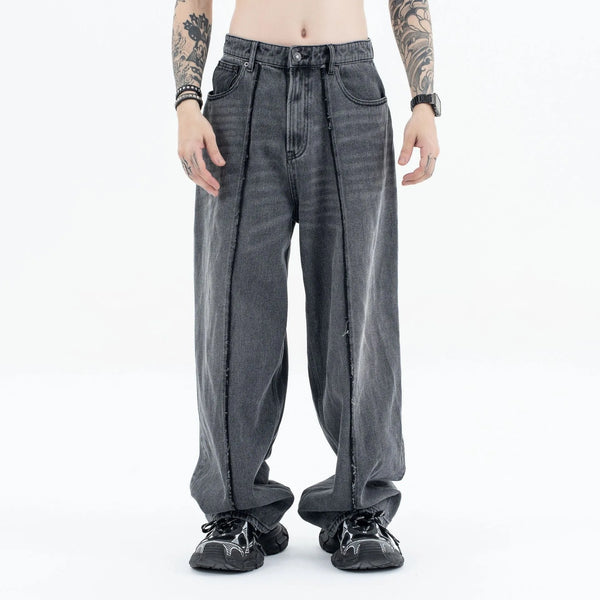2024 autumn and winter new stitching straight jeans