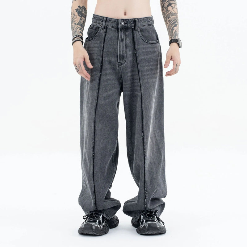 2024 autumn and winter new stitching straight jeans