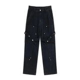 fashion knee adjust belt decoration denim jeans zipper straight jeans hip hop streetwear mens casual loose joggers jeans pants unique joggers style 2560