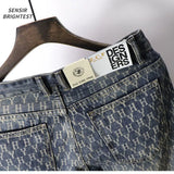 european and american fashion brand cowboy middle pants mens five point shorts non fading washed printed denim shorts ripped baggy denim