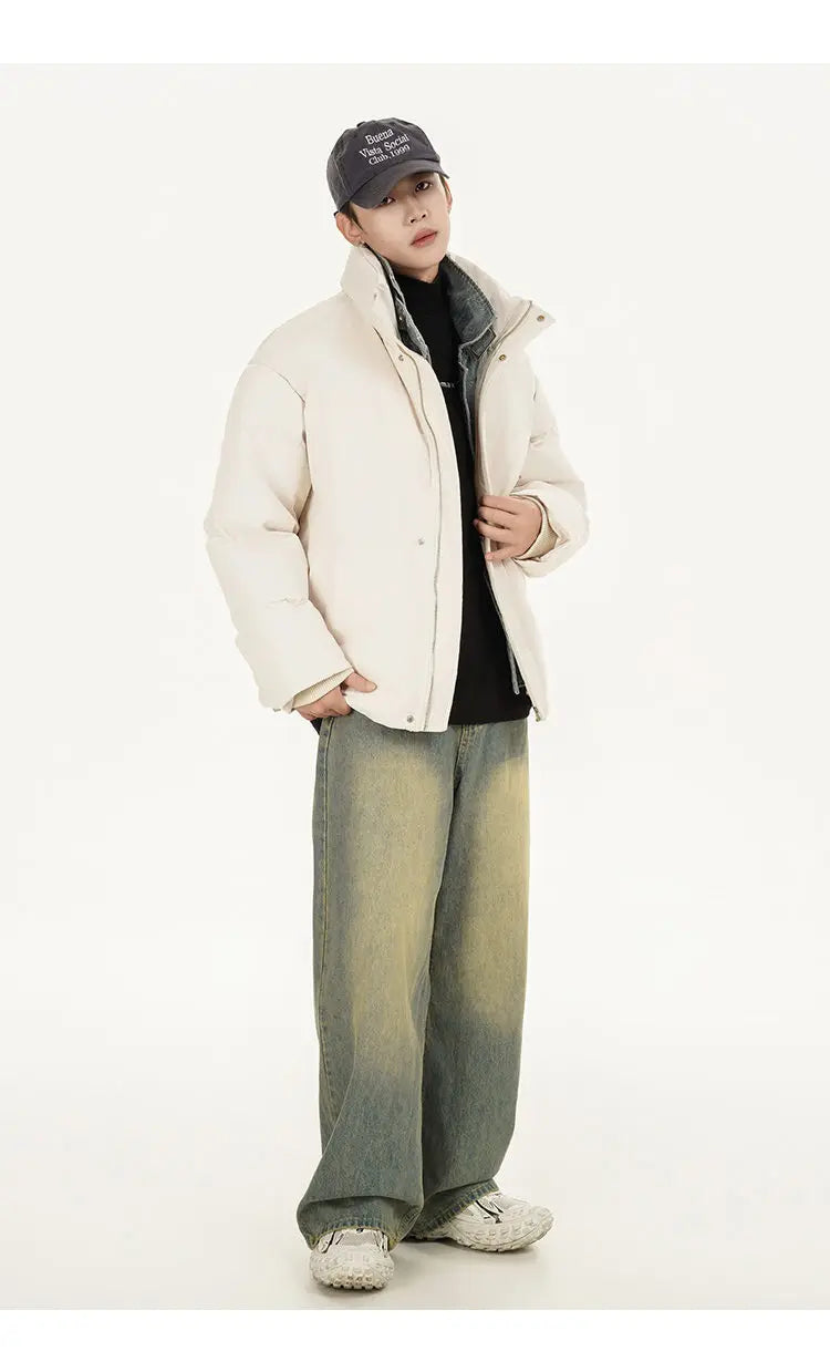 Winter Splice Denim Cotton-padded Jacket Men Women Stand Collar Fashion Loose Casual Thicken Warm Parkas Jacket Boyfriend Coat