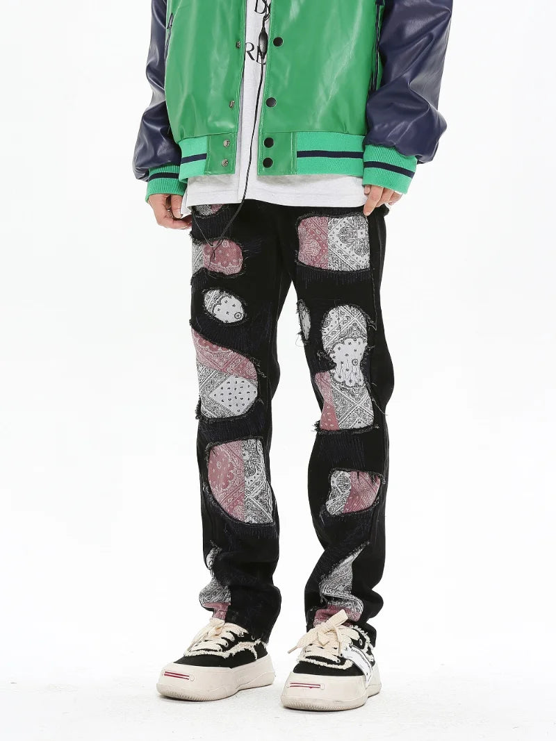 patchwork harajuku denim jeans mens zipper jeans hip hop fashion streetwear new casual straight joggers pants jeans for men casual joggers
