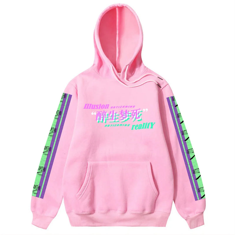 Men Hip Hop Hoodie Sweatshirt Drunk Illusion Chinese Character Hoodie
