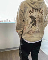 Vintage High Quality Hand Painted Graffiti Printed Washed Fleece Hoodi