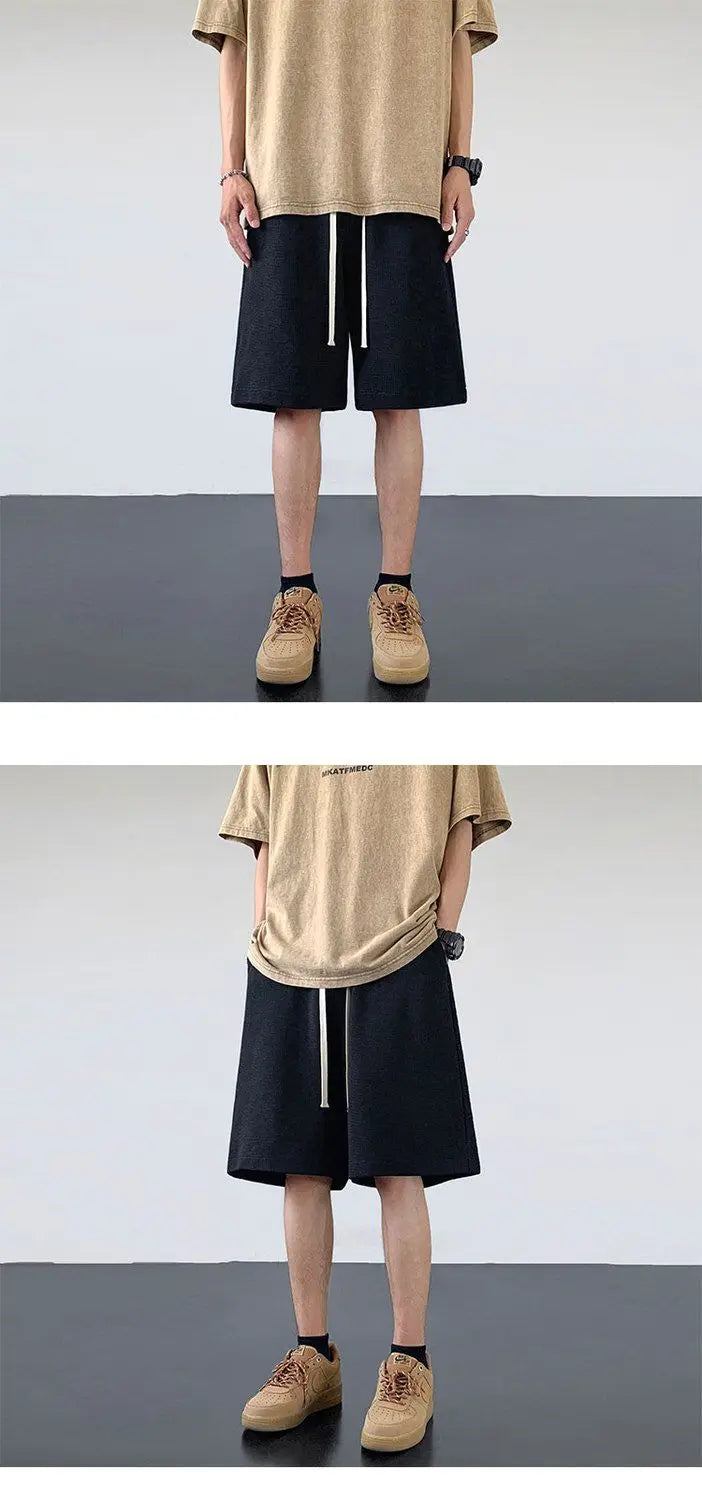 korean sports shorts men new summer hot style loose casual waffle five point pants teenagers solid color versatile niche pants unique shorts style 2122