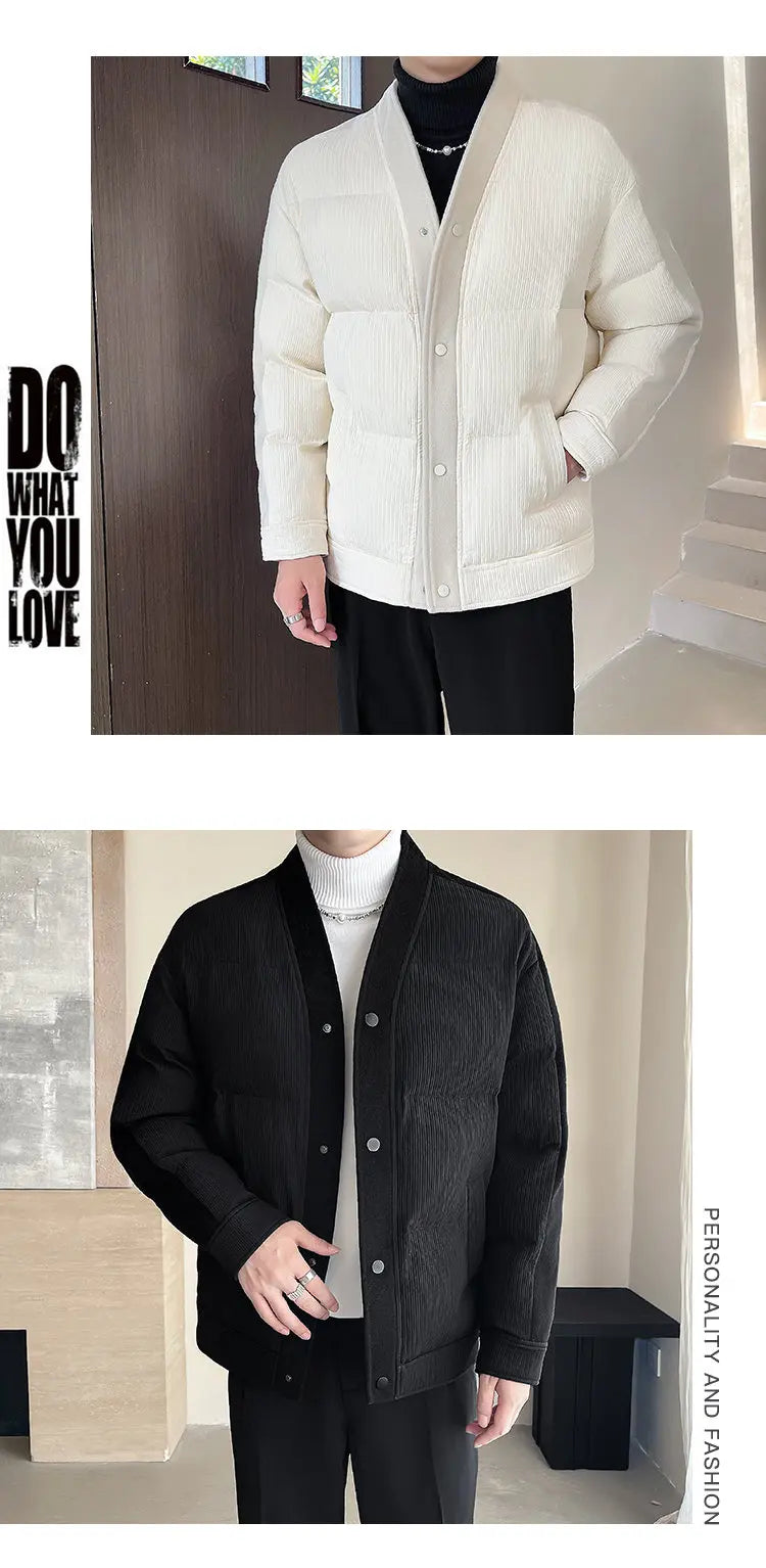 Men's Winter Collarless Woolen Splice Cotton-padded Jacket Men Business Casual Fashion Loose Warm Parkas Coat Thicken Jacket