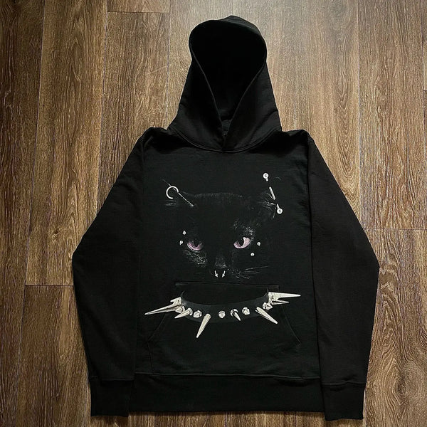 Y2K Autumn Winter Outfit Long Sleeve Hoodie Dark Retro Printed Sweatsh