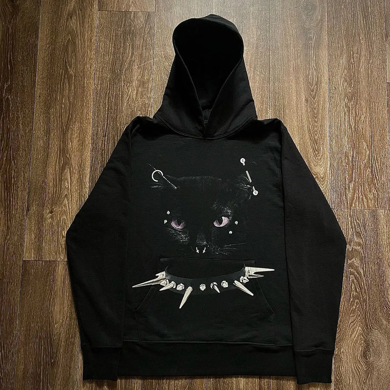 Y2K Autumn Winter Outfit Long Sleeve Hoodie Dark Retro Printed Sweatsh